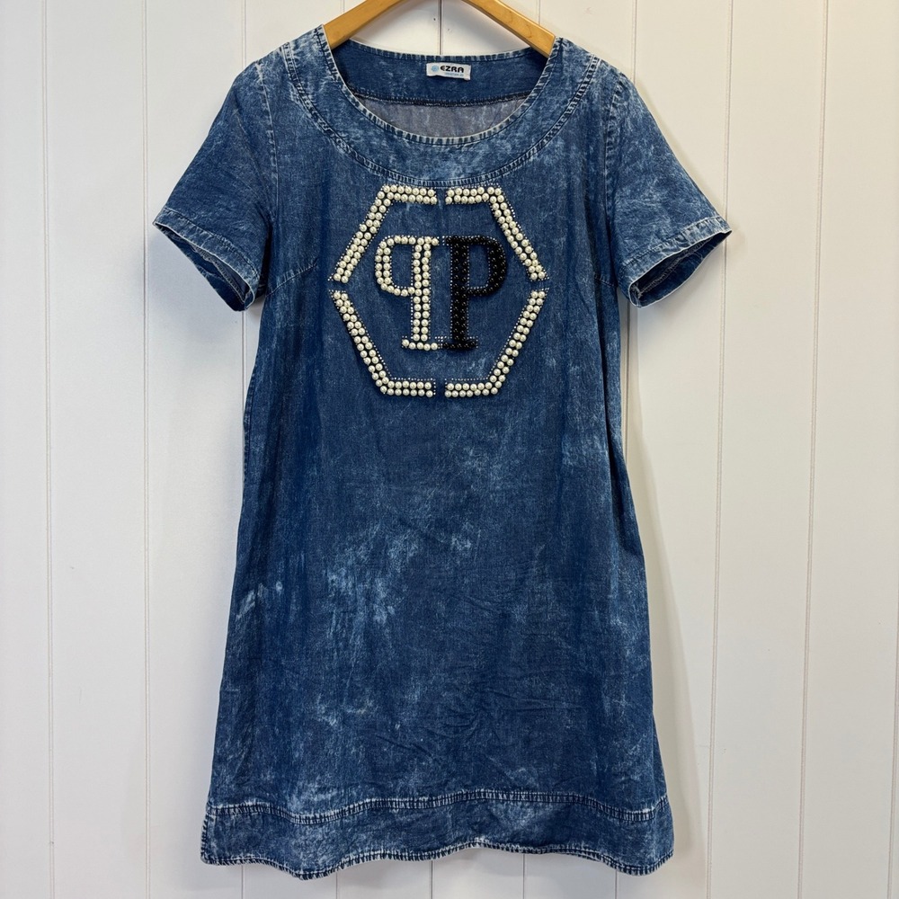 Ezra Collection 46 Y2K Western Festival Acid Wash Dress Size M/L Streetwear Chic